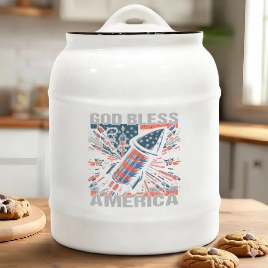 God Bless America Retro US Flag Funny Fireworks Ceramic Cookie Jars