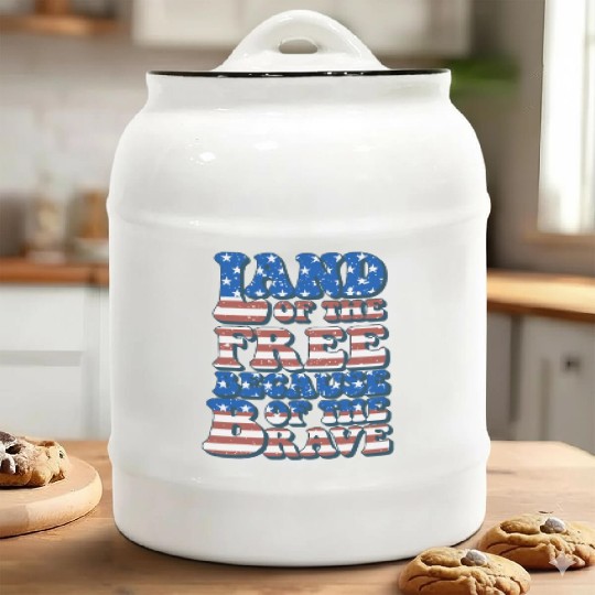 US Flag Land Of The Free Because Of The Brave Ceramic Cookie Jars