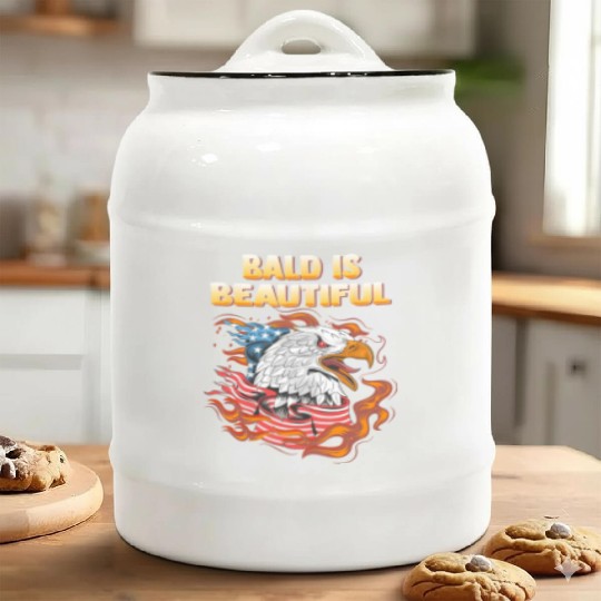 Bald Is Beautiful US Flag Eagle 4th Of July Funny Ceramic Cookie Jars
