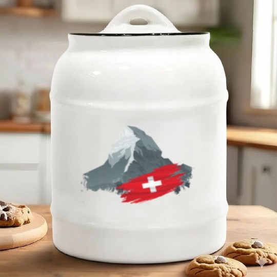 Vacation Skiing, Hiking, Mountain Switzerland Ceramic Cookie Jars
