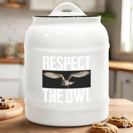 Respect The Owl Photo Cute Nocturnal Bird Lover Ceramic Cookie Jars