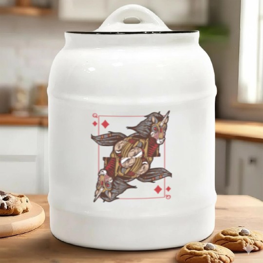 Unicorn steampunk card game Queen of Diamonds Poke Ceramic Cookie Jars