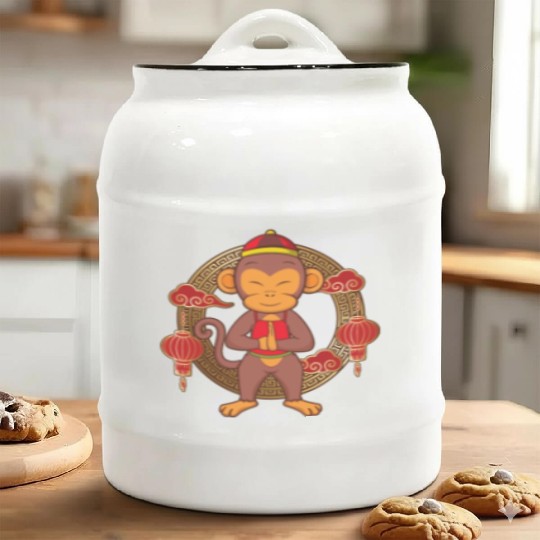 Funny Chinese New Year Of Monkey Chinese Zodiac Ceramic Cookie Jars