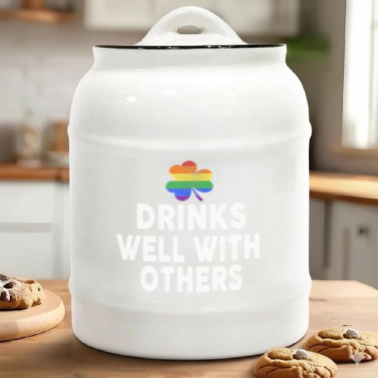 Drinks Well With Others LGBT Gay St Patricks Day Ceramic Cookie Jars