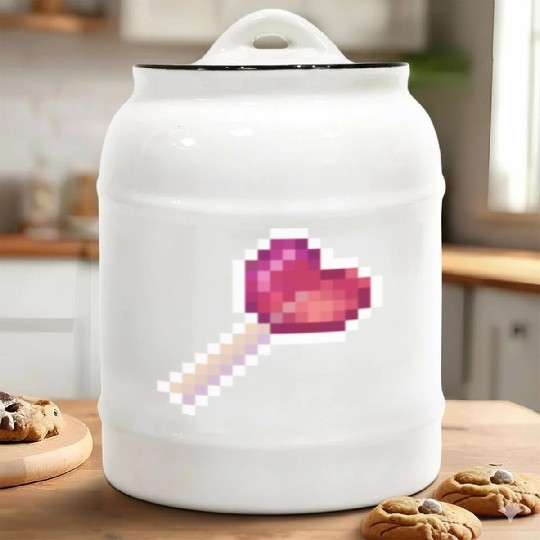 Pixel Art Sprite Cute Heart Lollipop Ceramic Cookie Jars