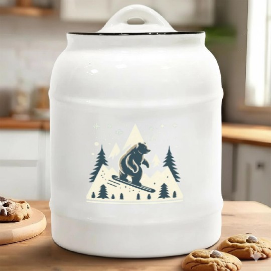 Skiing Grizzly Ceramic Cookie Jars