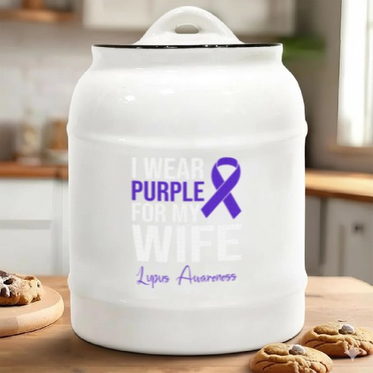 I Wear Purple For My Wife Lupus Warrior Lupus Ceramic Cookie Jars