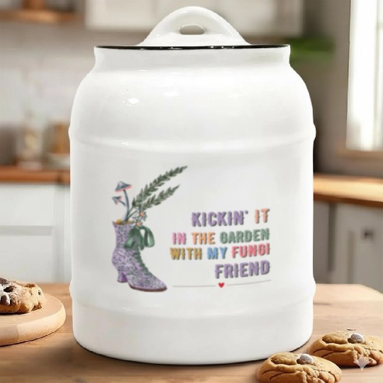 Kickin' It In The Garden With My Fungi Friend Ceramic Cookie Jars