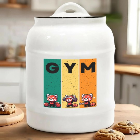 gym red panda funny workout Ceramic Cookie Jars
