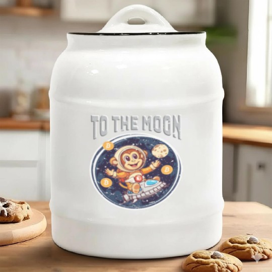 Cryptocurrency Bitcoin Ape To The Moon Ceramic Cookie Jars