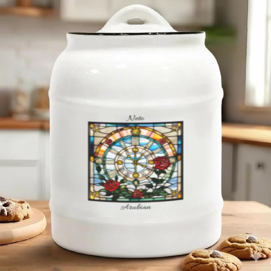 "Time" church window design Ceramic Cookie Jars