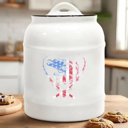4th Of July US Flag Fishing Fisherman Trout Fish Ceramic Cookie Jars