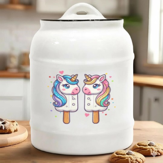 Colorful unicorn ice cream motif for summer Ceramic Cookie Jars