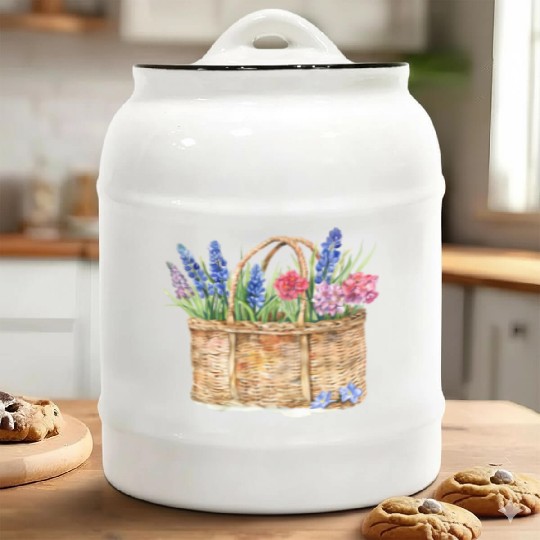 "Floral Radiance" Transparent Watercolor Painting Ceramic Cookie Jars