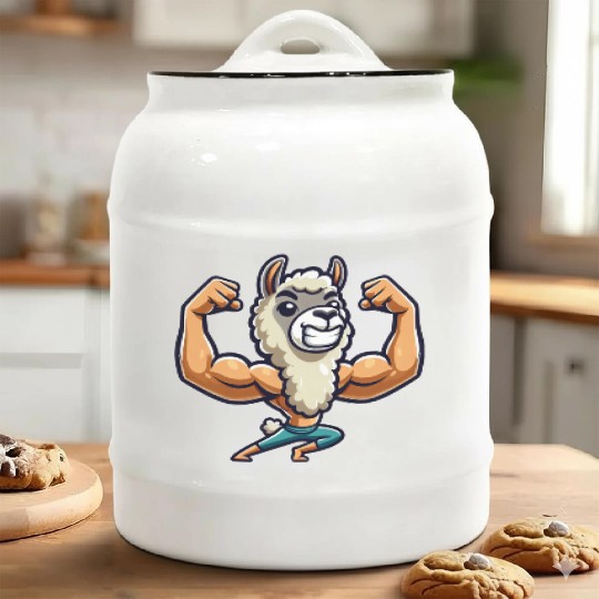 Llama Alpaca Fitness Workout Muscle Gym Ceramic Cookie Jars
