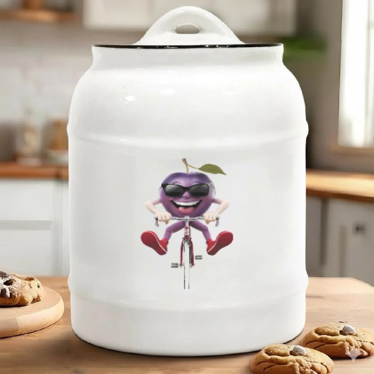 Plum Cycling On Bike Realistic Ceramic Cookie Jars