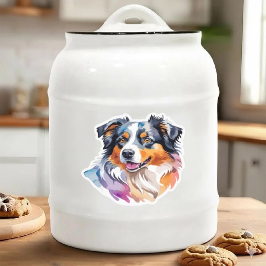 Australian Shepherd Watercolor Ceramic Cookie Jars