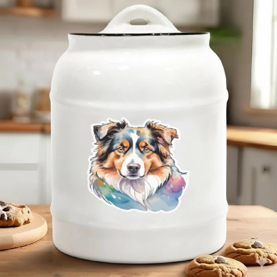 Australian Shepherd Watercolor Ceramic Cookie Jars