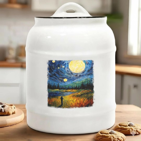 Golf Player Golfer Golfing Starry Night Painting Ceramic Cookie Jars