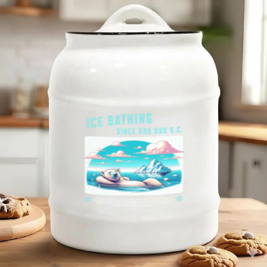 relaxed polar bear takes an arctic ice bath retro Ceramic Cookie Jars