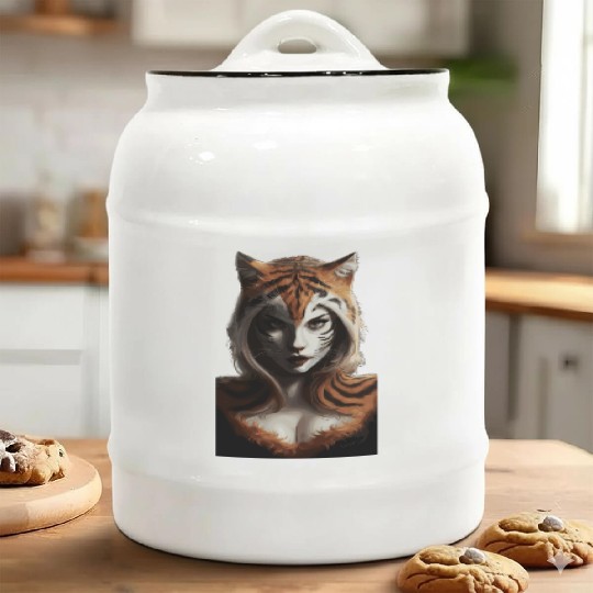 Fierce Jungle Tiger Spirit Fantasy Artwork Ceramic Cookie Jars