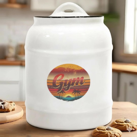 Vintage GYM Sunset Workout Streetwear Style Ceramic Cookie Jars