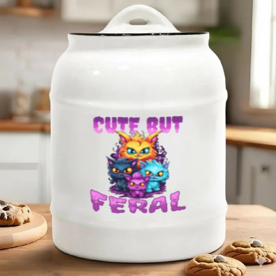 Cute but Feral! Wild Cat Party Concert Cat Lovers Ceramic Cookie Jars