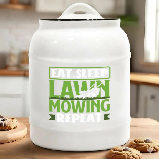Eating Sleeping Lawn Mowing Landscaper Gardener Ceramic Cookie Jars