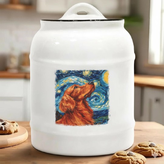 Irish Setter Dog Starry Night Painting Ceramic Cookie Jars