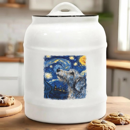 Irish Wolfhound Dog Starry Night Painting Ceramic Cookie Jars