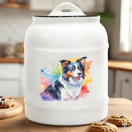 Border Collie Watercolor Ceramic Cookie Jars