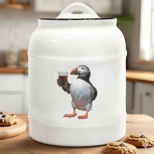 Atlantic Puffin Drinking Beer Realistic Ceramic Cookie Jars