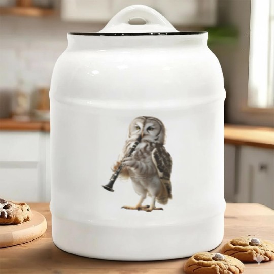 Owl Playing Clarinet Realistic Ceramic Cookie Jars