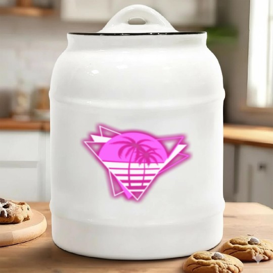 Neon Paradise: Vibrant Palm Design Ceramic Cookie Jars