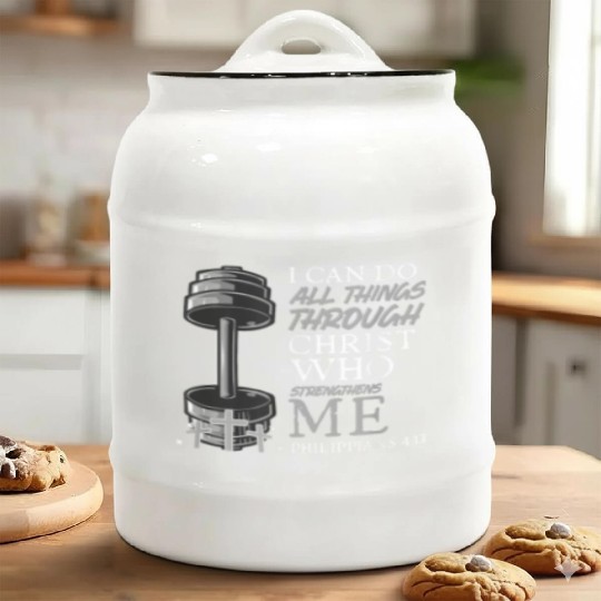 Weightlifter Christian Bible Verse Ceramic Cookie Jars