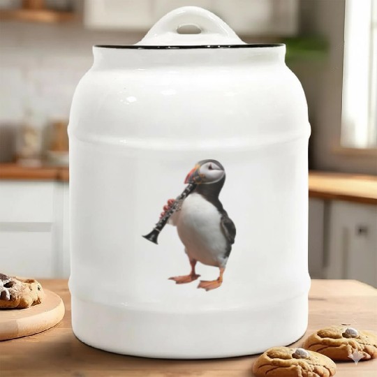 Atlantic Puffin Playing Clarinet Realistic Ceramic Cookie Jars