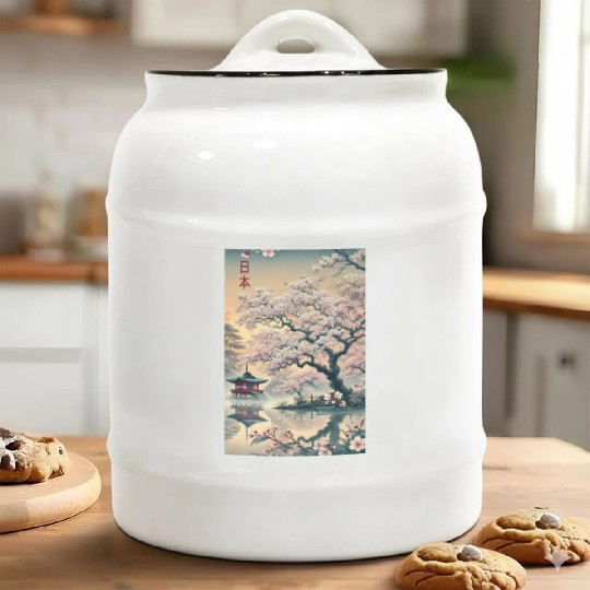 Japan church flowers art design Ceramic Cookie Jars