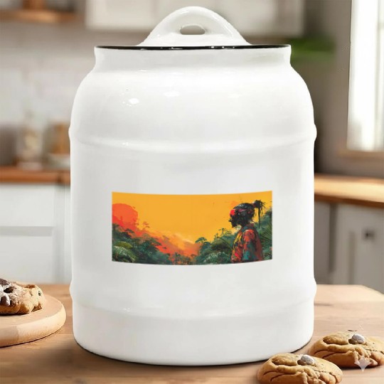 Digital Warrior: Tropical Twilight Ceramic Cookie Jars