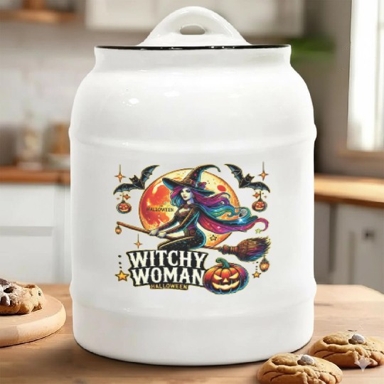 Couple Halloween Husband Witchy Woman Halloween Ceramic Cookie Jars