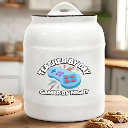 Teacher By Day Gamer By Night Funny Gaming Ceramic Cookie Jars