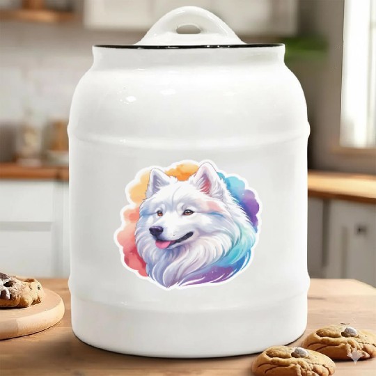 Samoyed Dog Watercolor Ceramic Cookie Jars