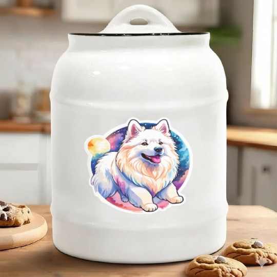 Samoyed Dog Watercolor Ceramic Cookie Jars