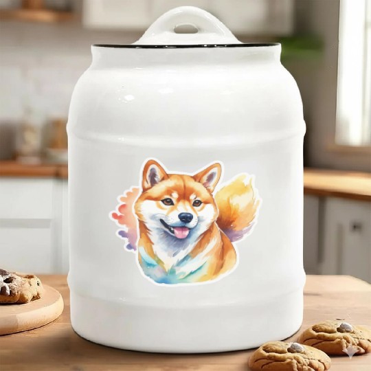 Shiba Inu Watercolor Ceramic Cookie Jars