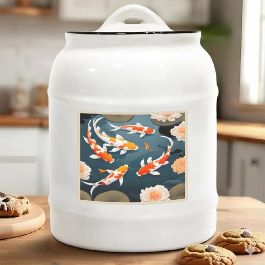 Koi Pond Ceramic Cookie Jars