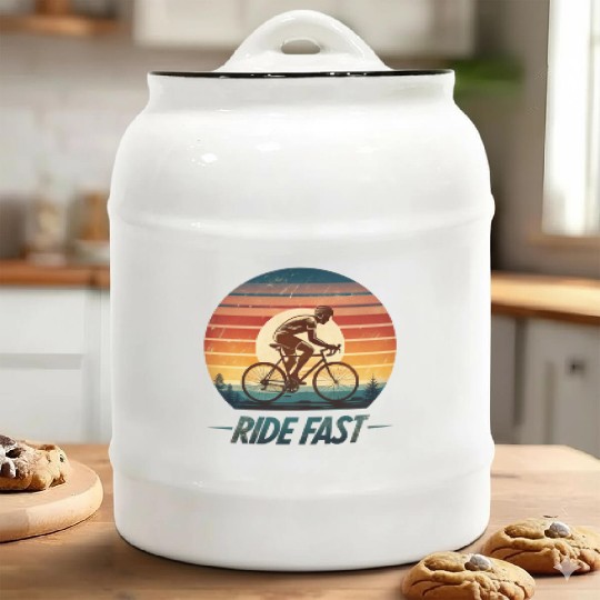 Ride Fast Racing Forward Sunset Streetwear Style Ceramic Cookie Jars