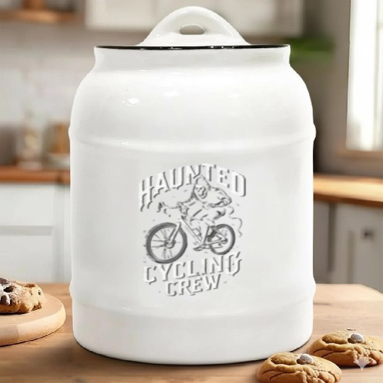 Haunted Cycling Crew: Ghostly Rider Design Ceramic Cookie Jars