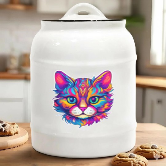 Psychedelic Cat - Groovy Neon Feline Ceramic Cookie Jars