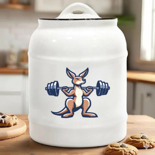 Kangaroo Barbell Weight Gym Fitness Workout Ceramic Cookie Jars