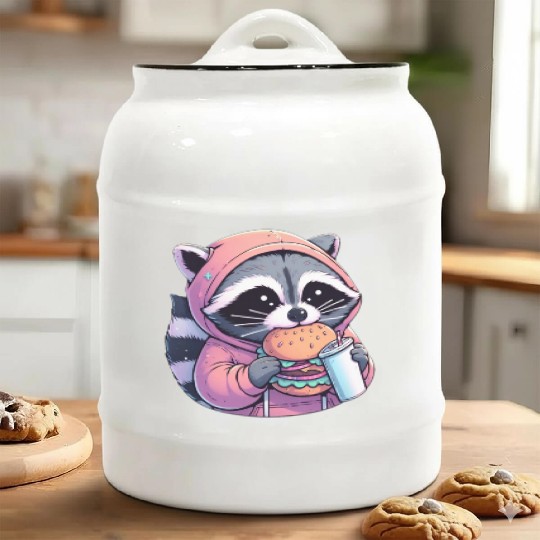 Trash Panda - Raccoon eating fast food Ceramic Cookie Jars