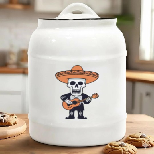 Skeleton Mariachi Guitar Player Ceramic Cookie Jars